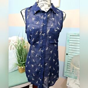 Banana Republic Dalmation Dog Semi Sheer Button Front Blouse